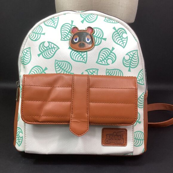 Bioworld Animal Crossing Tom Nook Mini Backpack White/Brown/Green Leaf All-Over - Picture 2 of 13
